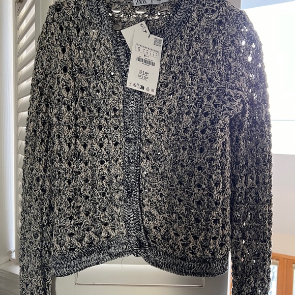 Zara Gray Knit Women's Sweater with Gold Accents - Picture 9 of 10